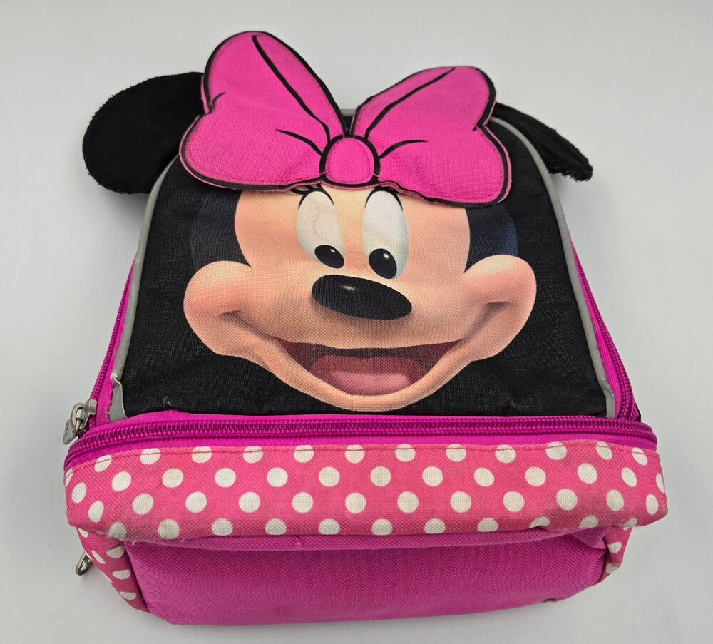 Disney Minnie Mouse Dual-Compartment Lunch Bag Pink Polka Dot 3D Bow & Ears